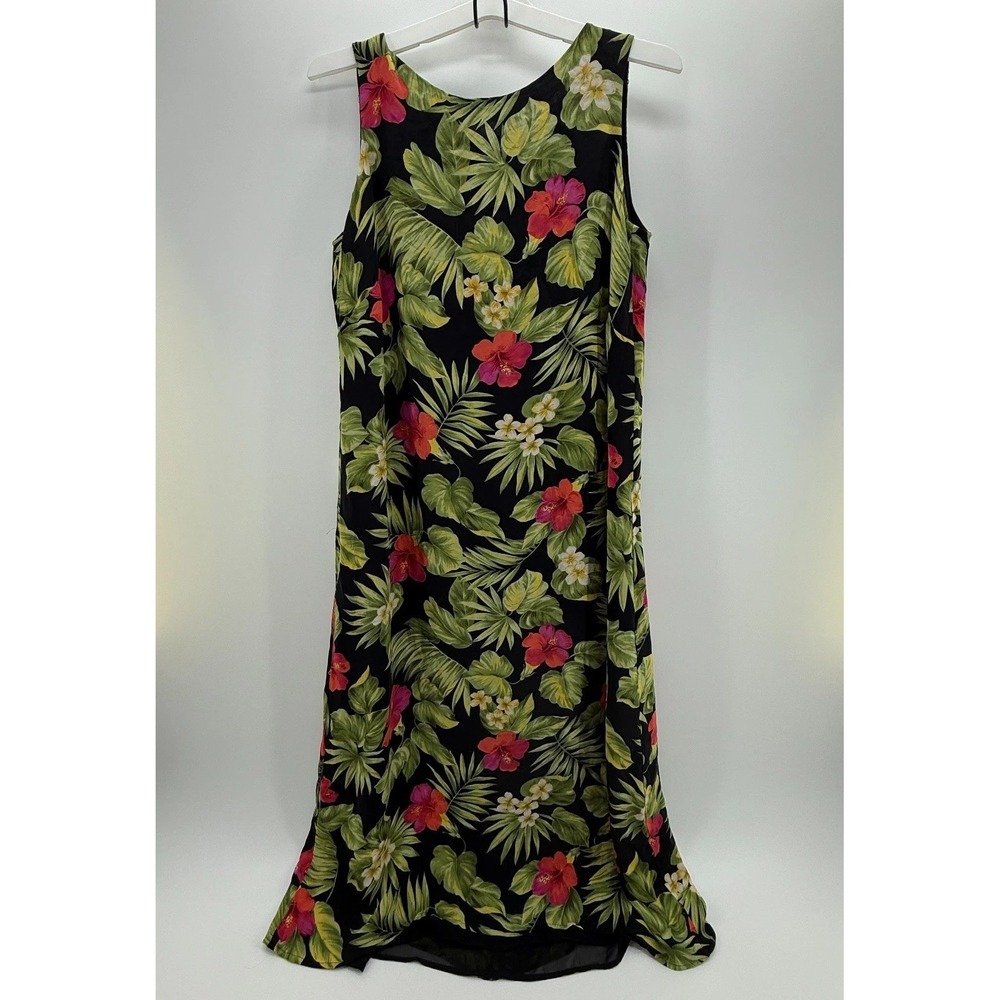 Lauren Ralph Lauren Midi Dress Women's Size 14W Black Floral Sleeveless Silk